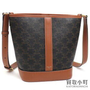 Celine Bucket Bag Tan Triomphe Canvas Calfskin Leather